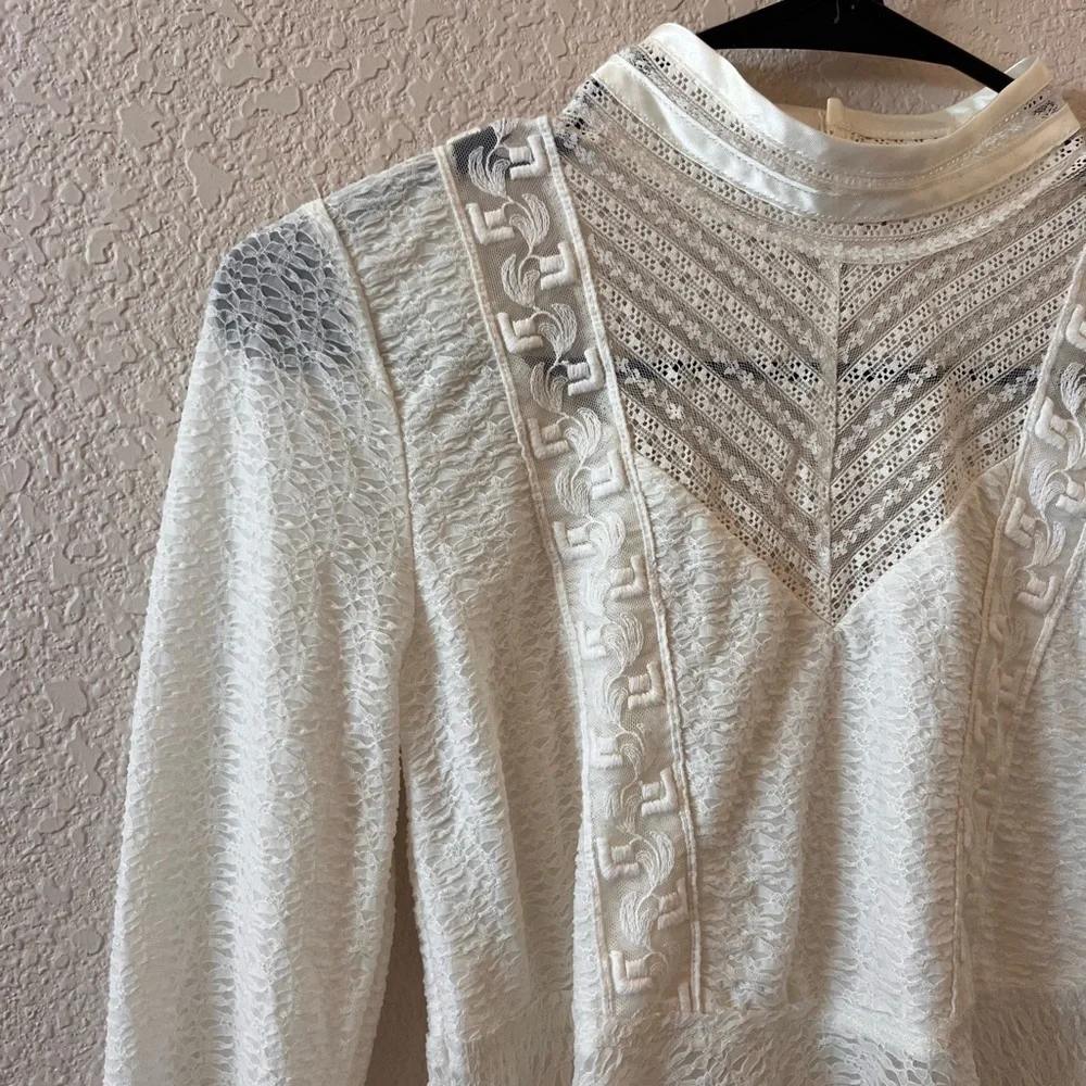 Free People Cream Lace Ling Sleeve Peplum top / Boho Western Cowgirl - Picture 3 of 13